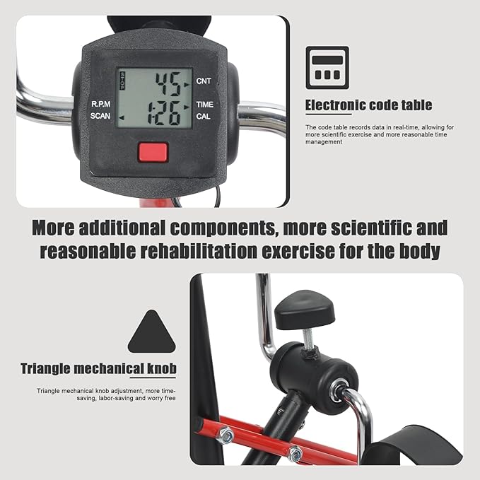 Pedal Exerciser Bike Rehabilitation Trainer, Upper Lower Limb Rehabilitation Machine, Adjustable Fitness Equipment for Seniors, Elderly Home Pedal Exercise Bike for Total Body Red Black
