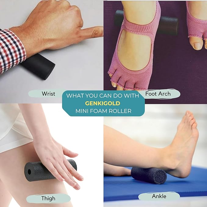 Mini Massage Foam Roller High Density - 100% Recycled Non-toxic Material - Portable Pocket-Sized for Travel - Foot Arch,Legs & Arms Pain Target - Waterproof and Durable 15x6cm(Roller + Ball)