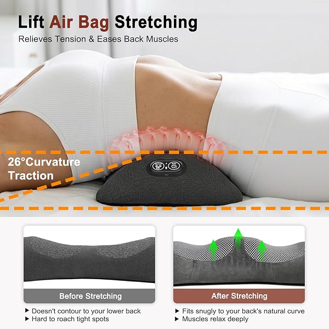 Triple Fusion Back Massager with Heat, Vibration and Smart Lift Support, Triple Fusion Massager with Ergonomic Memory Foam for Comfort and Relaxation, Ideal for Bed and Office Chair, Black