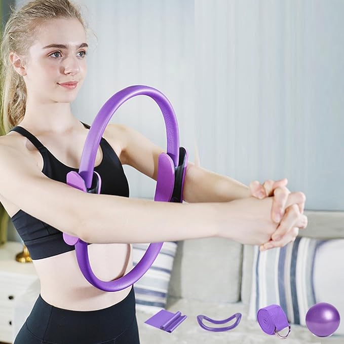 Women's Fitness Exercise Set Pilates Ball Rings and Band with Nonslip for Home Exercise and Flexibility Pilates Rings and Ball Set for Flexibility