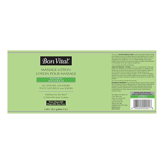 Bon Vital', Naturale Massage Lotion, 1/2 Gallon, All Natural Massage Lotion for Massage Therapy and Bodywork, Lightweight Unscented Lotion, Plant-Based Ingredients for Smooth Application