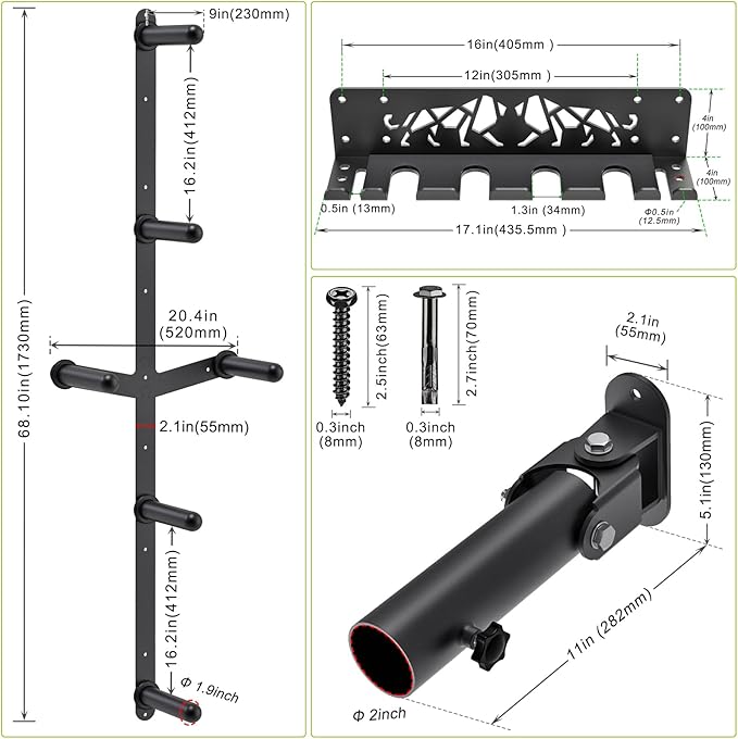 Kipika Weight Plate Storage Rack - Wall Mounted Weight Plate Holder with Durable Steel Construction Organizer for Olympic Plates, 1000lb Capacity, Space-Saving for Home Gym