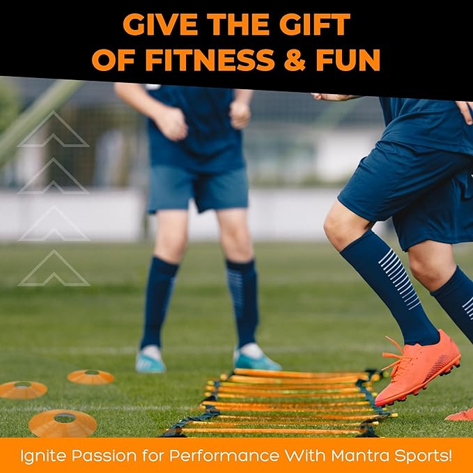 MANTRA SPORTS Agility Ladder Set, 12-Rung Speed Ladder + Training Cones, Soccer Training Equipment, Footwork Drills Kit, Speed & Agility Equipment, Football Practice Equipment, Basketball Gear