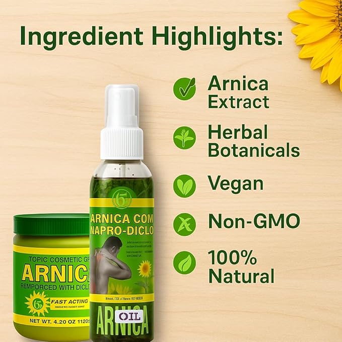 Arnica Massage Combo – Oil 6 fl oz + Gel 4.23 oz – Natural Topical Set for Muscles & Joints,Fast-Absorbing, Botanical Aroma,Daily Massage Therapy Use – Non-GMO,100% Natural – Authentic by BexpertsUSA