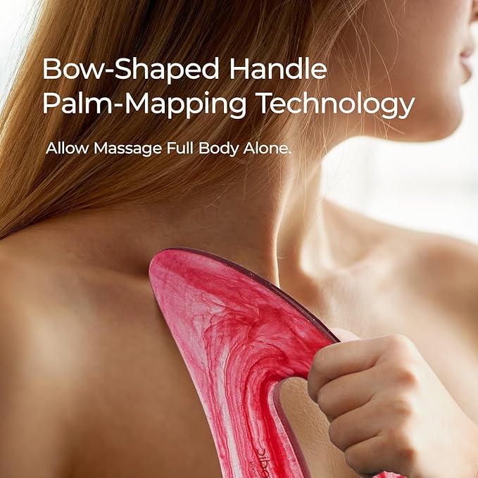 Scienlodic Gua Sha Massage Tool with Handle (Resin) Larger Guasha Body Scraping Tool for Back Legs Neck Massage, Lymphatic Drainage, Cellulite Remove - Large Red