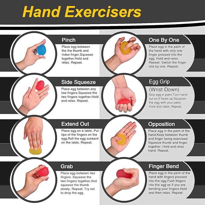 Squeeze Balls for Hand Therapy, Exercise, Arthritis - Grip Strengthener Occupational Equipment for Finger, Wrist, Carpal Tunnel, Pain Relief, Stress - Resistance Strength Squeezing Egg Trainer