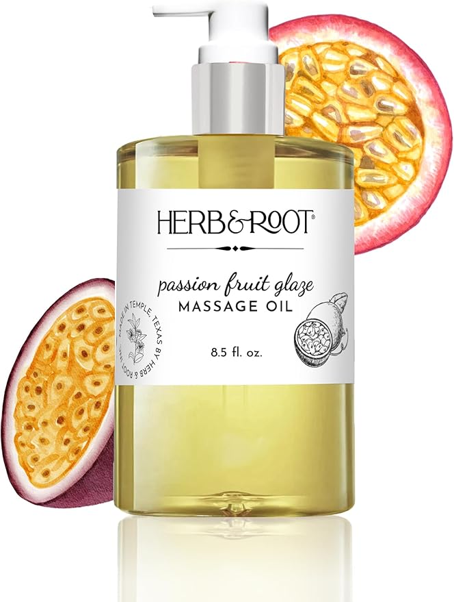 Passion Fruit Glaze Massage Oil, 8.5 oz | Tropical Maracuja Body Oil with Coconut & Sweet Almond Oils | Non-Sticky, Lightweight, Moisturizing Massage Oil & Gift
