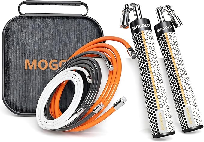 Weighted Jump Rope for Men Women -Interchangeable 1/5lb 1/4lb 1/2lb Heavy jump ropes - 360 Degree Spin - Length Adjustable,Ergonomics Leather Grip Skipping Rope for Fitness Weight Loss & More