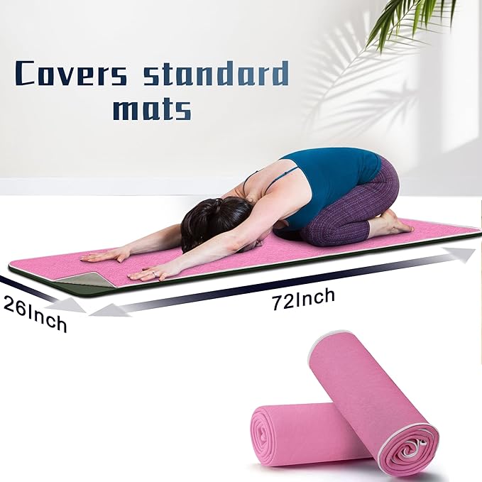 Hot Yoga Towel Non-Slip, 2 Pack Thick & Soft Yoga Mat Towel, Sweat Absorbent, with Grip Dot, 72" x 27", Yoga Towel for Hot Yoga, Pilates, Fitness and Gym Workouts, Light Pink