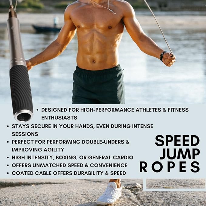 HYPERWEAR Adjustable Speed Jump Rope – Patented Self-Locking Cable System, Aluminum Handles with Knurled Silicone Grip for Cardio, Cross Training & Boxing