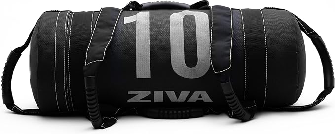 ZIVA Premium Power Core Sandbag - Elite Level Pre-Weighted Workout Bag, Commercial Grade Textured DuraLeather Shell, Reinforced Stitching Webbing, Ergonomic Handles | Home Gym Exercise - (10-50 lbs.)