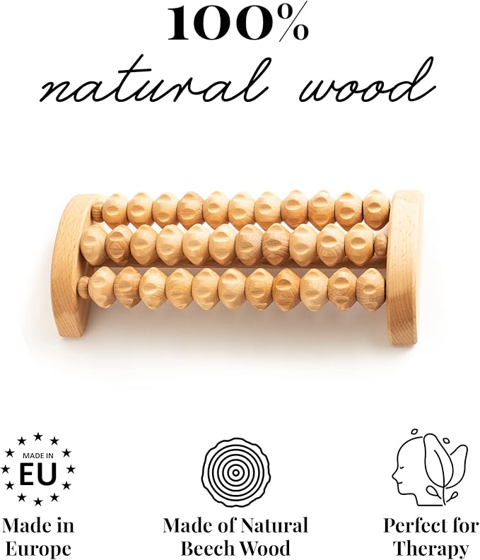 tuuli Wooden Foot Massager, Grooved Muscle Roller, Helps Ease Muscle Tension and Improve Blood Circulation, Natural Wood Therapy Massage Tools for Feet (M)