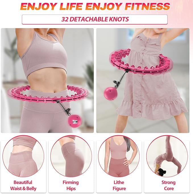 Weighted Fit Hoop Plus Size for Adult Weight Loss, 32 Detachable Links Smart Fitness Hoop, Fitness and Massage 2 in 1