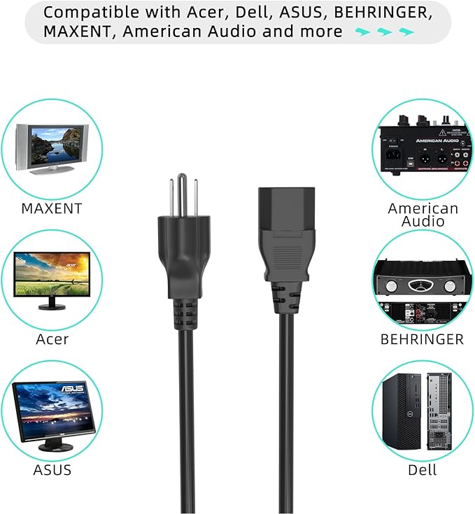 6ft UL AC Power Cord Cable for Powerfit Elite PFE-1912-S Vibration Platform Plate Deluxe Exercise Machines