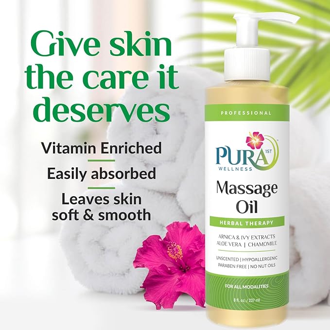 Herbal Therapy 8 Fl oz Massage Oil, Aloe Vera, Professional, Massage Therapy, Deep Tissue, Unscented, Hypoallergenic, Natural Ingredients, Skin Hydrating, Moisturizing, Muscle Relief