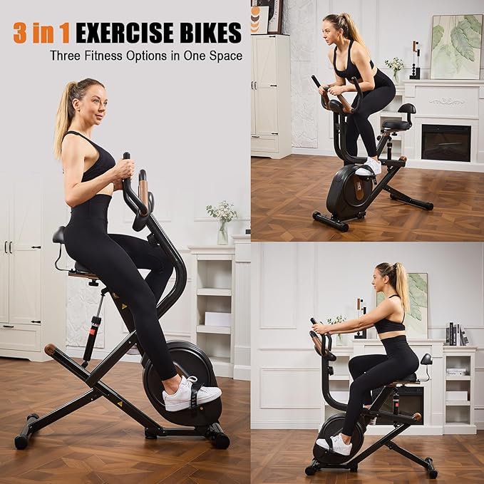 3 in 1 Exercise Bike,Squat Machine,8-level Adjustable Magnetic Bike for Home with App,Squat Rowing Machine, Low Noise Indoor Cycling Bike with 300lbs Weight Capacity,Home Workout Machine