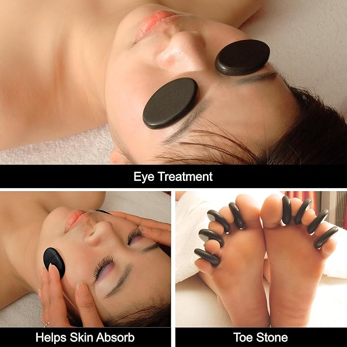 8-Piece Basalt Hot Stone Set for Toes – Natural Black Massage Stones for Spa, Relaxation & Healing – Skin Care Heating Tools for Foot Therapy