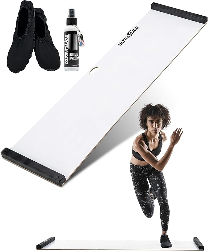 6ft & 5ft Slide Board for Exercise - Solid One-Piece Hockey Slide Board with Booties & Polish - Indoor Skating Trainer for Rehab, Mobility, Conditioning & Home Workouts - Non-Slip Grip Pads