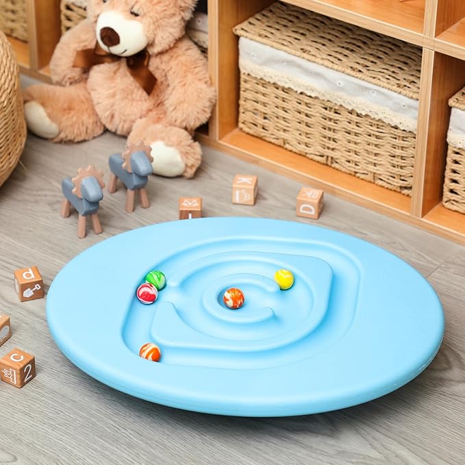 Kids Maze Balance Board Plastic Wobble Rocker Balance Board with Mini Balls Load 170lb for Balancing Exercise Equipment Game Boys Girls Physical Therapy 18.5 x 14.57 Inch(Blue,Round)