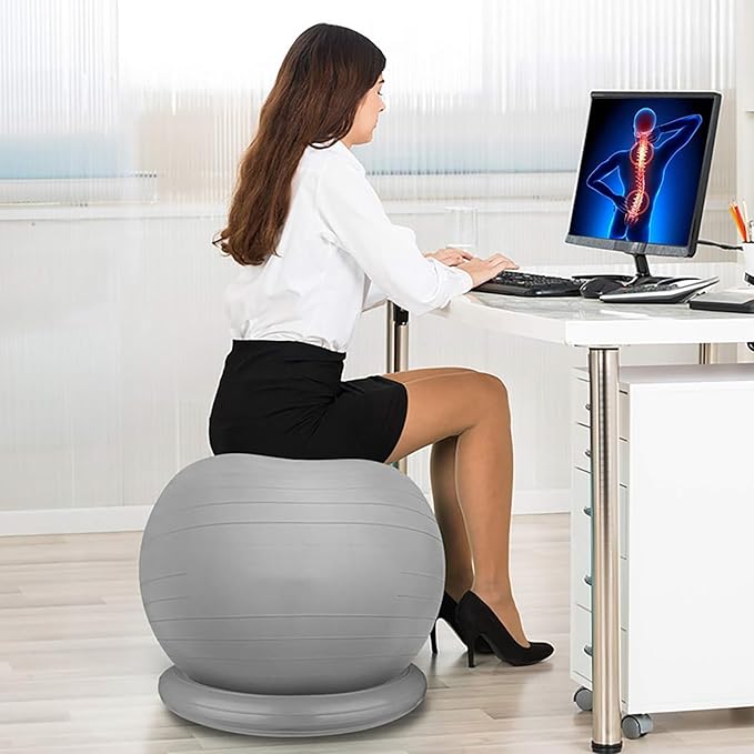 Yoga Ball Chair Office Ball Chair with Base & Pump, Stability Yoga Ball Seat for Back Pain Relief, Home Gym Exercise Ball Chair for Core Strength Training ( Color : Light Gray , Size : Diameter 65cm (