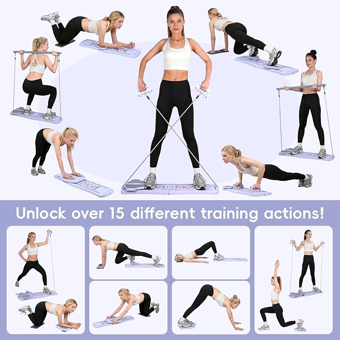 Pilates Board for Home Workout, Portable Pilates Reformer Set Multifunctional Ab Trainer with Resistance Bands Phone Support 300lbs Capacity Foldable for Women Full Body Workout