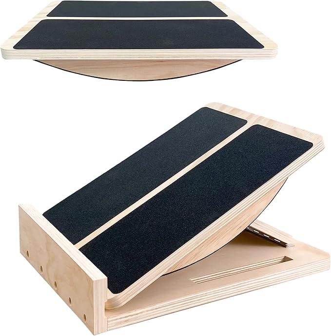 Adjustable Foot Incline Wooden Slant Board For Calf Stretching,440lb Capacity, Balance Velour Stretcher Ankle Stretch Knee Leg Boards Squats Wedge Exercise Fitness Equipment（sland &Balance Board)
