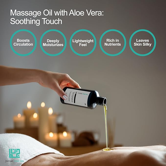 Juman Dead Sea Body Oil for Massage Therapy | Infusion of Aloe Vera Essential Oil | for Silky & Softer Skin | Body Moisturizer & Skin Lubricant | 6.76 OZ