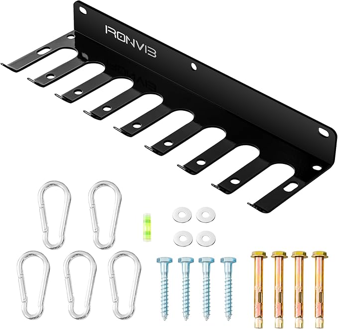 Wall-Mounted Gym Organizer, Resistance Band Storage Rack, Barbell Holder Wall Mount, Dumbbell Storage, Home Gym Accessories Holder