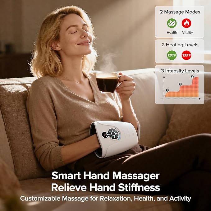 AERLANG Hand Massager,Valentines Day Gifts for Her Him Birthday Gifts for Women Mom Hand Massage Machine with Heat and Compression Cordless Electric Hand Massager for Arthritis and Carpal Tunnel