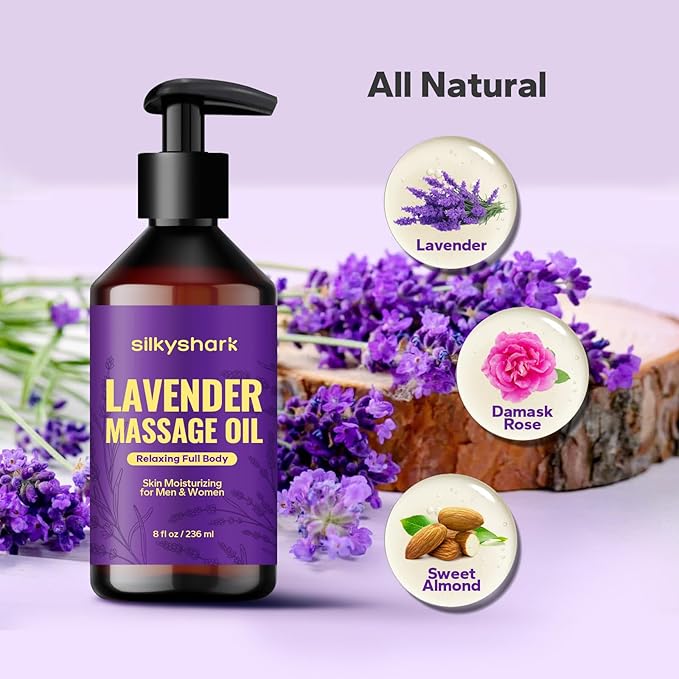Lavender Massage Oil (8 Fl Oz), Aromatherapy Massage Oil, Lavender Bliss Massage Oil, Natural Relaxation for Mind and Body