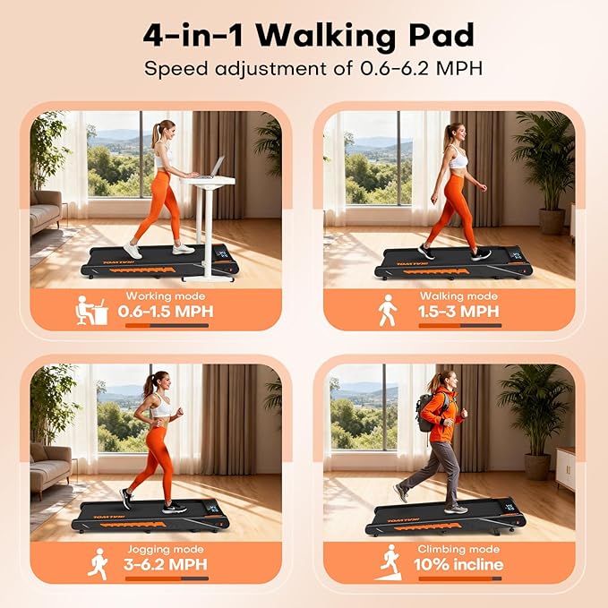 Walking Pad Treadmill with Speaker, 4-in-1 6.2MPH Treadmills for Home with App Compatible, Walking Pad with 10% Incline, LED Display, 2.75HP Brushless Drive, 350 LB Weight Capacity, 12 HIIT Programs