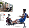 Sunny Health & Fitness AquaStrive Series Smart Water Rower, 300LB Capacity Plus Dynamic Hydro Resistance for Home Cardio Workout, Free SunnyFit Training App Connection