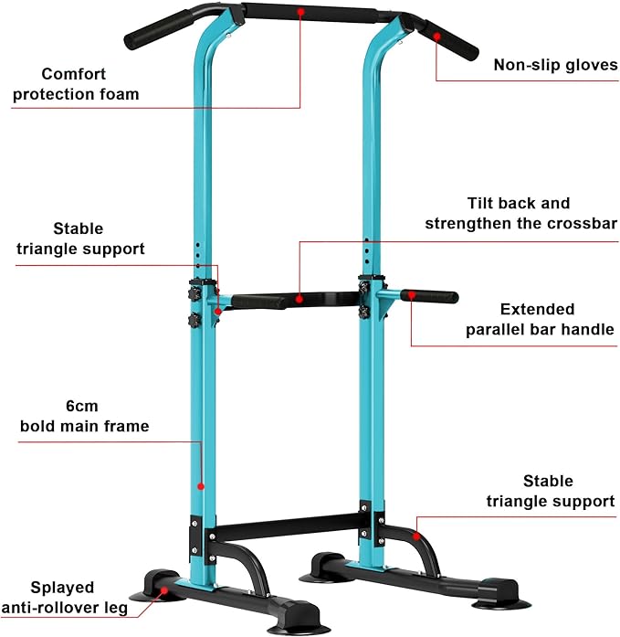 SogesHome Power Tower Pull Up Bar and Dip Station, Height Adjustable Dip Stand Exercise Machine for Home Gym, Multi-Functional Free Standing Strength Training Fitness Workout Station
