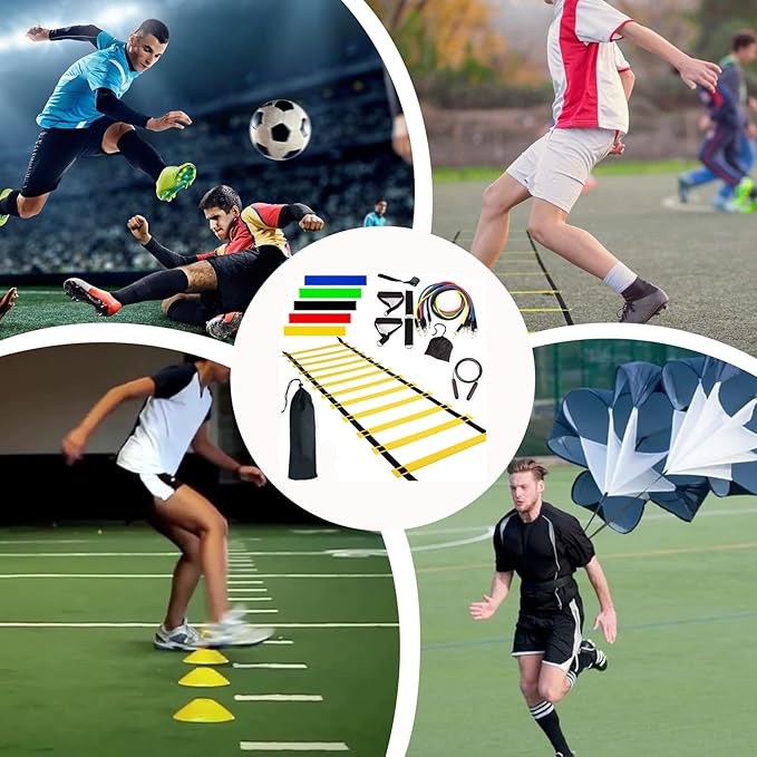 Agility Ladder – Speed Ladder Soccer Football Athletic Fitness Kit | Jump Rope Parachute Discs Belt Basketball Exercise Workout Coordination Endurance Training Tools