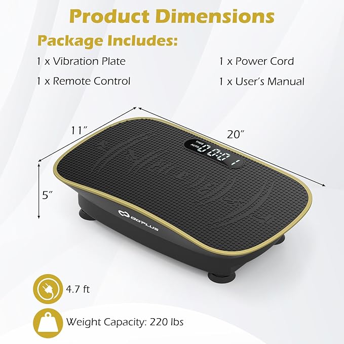 Goplus Vibration Plate Exercise Machine, Vibrating Platform for Lymphatic Drainage w/Remote, LED Display, Home Workout Full Body Shake Board for Weight Loss
