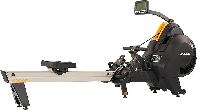 Sunny Health & Fitness AeroForce Fan Rower, Commercial Grade Rowing Machine with Performance Monitor, Long Foldable Rail for Home Cardio Training, Optional Dual Resistance