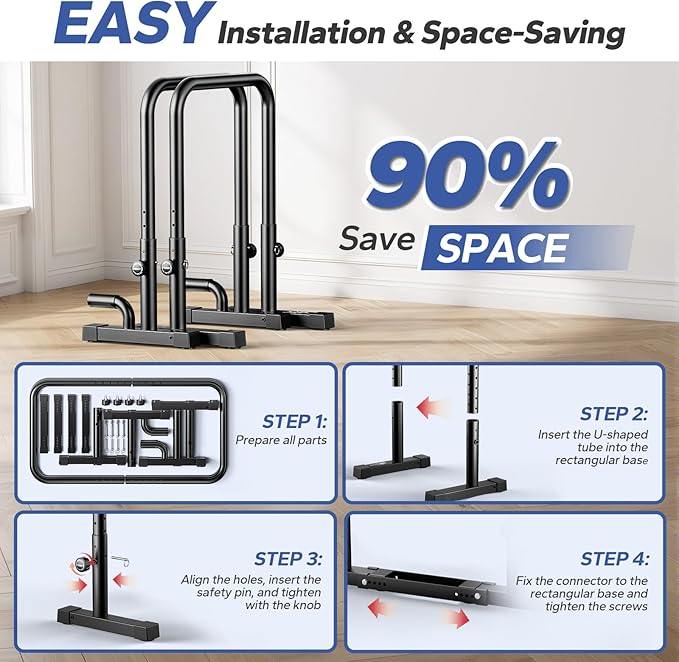 2026 Upgraded Dip Bars 880LBS Heavy Duty Dip Bar Station Height & Width Adjustable Parallel Bars for Full Body Strength Training Dip Stands Calisthenics Equipment for Home Push Up Bar