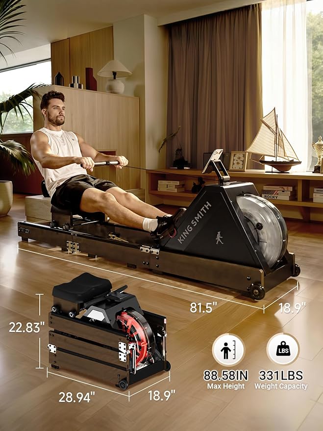 KINGSMITH Rowing Machines for Home Foldable, Compact Row Machine, 400LB & 350LB Weight Capacity, Folding Rower Machine with Adjustable Resistance, Data Monitor, App Supported