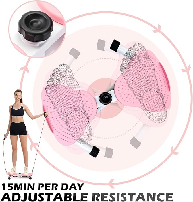 Waist Twister Machine, Adjustable Exercise Twist Board for Women Men, Noiseless Ab Twister for Home Gym Equipment, 330 lbs Capacity with Timer, Reps, Calories with Digital Display (pink)