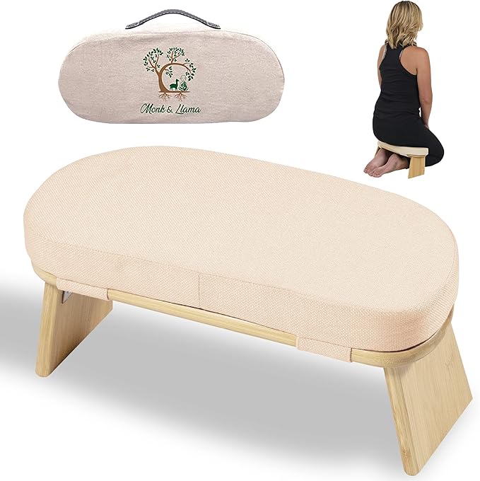 MONK & LLAMA Meditation Bench - Foldable, Ergonomic, Bamboo Kneeling Stool— Perfect Seiza Bench Meditation Stool Chair for Prayer & Travel - Deeper & Enjoyable Sessions