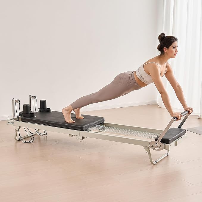 VEVOR Pilates Reformer, 91" Foldable Reformer Pilates Machine with Adjustable Reformer Heights, Pilates Equipment for Home Gym Studio Use with Dual Resistance Spring and Jump Boards