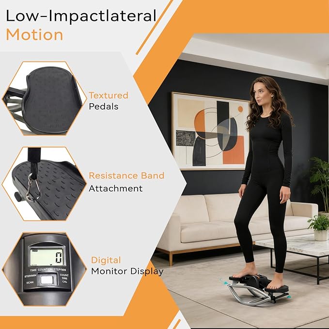 Lateral Rocking Fitness Stepper for Home Workout, Low-Impact Rock Stepper Protects Knees & Joints, Portable Compact Side-to-Side Stepper for Legs, Glutes & Abs Training