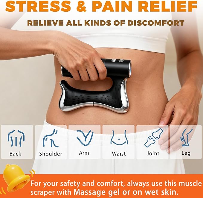 Electric Muscle Scraper Tool with Vibration,Massage& Heat, Portable Gua Sha Massager for Full Body Muscle Recovery, Relaxation, and Pain Relief (Black)