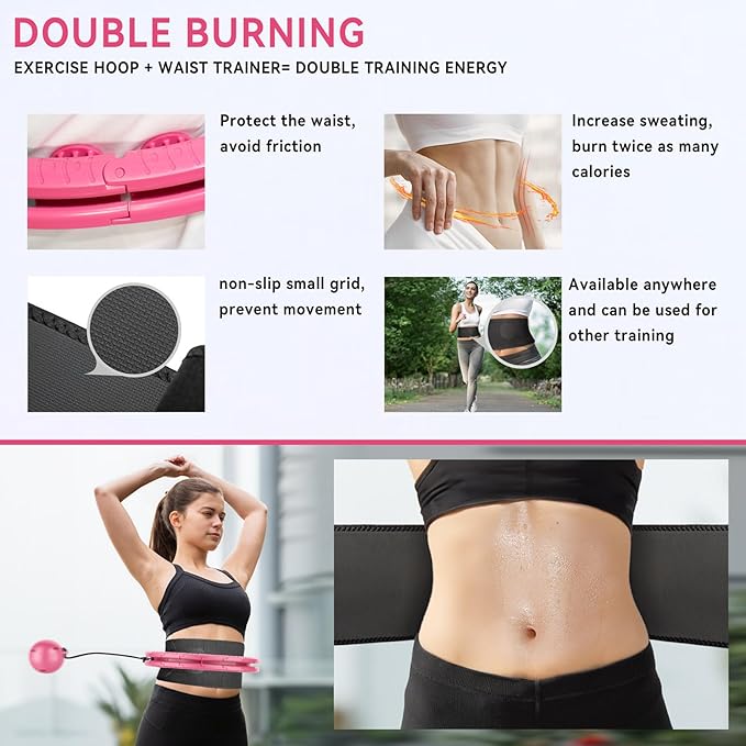 Weighted Fitness Hoop for Adults Weight Loss,Infinity Weighted Hoop Plus Size with Sweat Belt,Waist Trainers for Women,Exercise Hoop Womens Weight Loss at Home