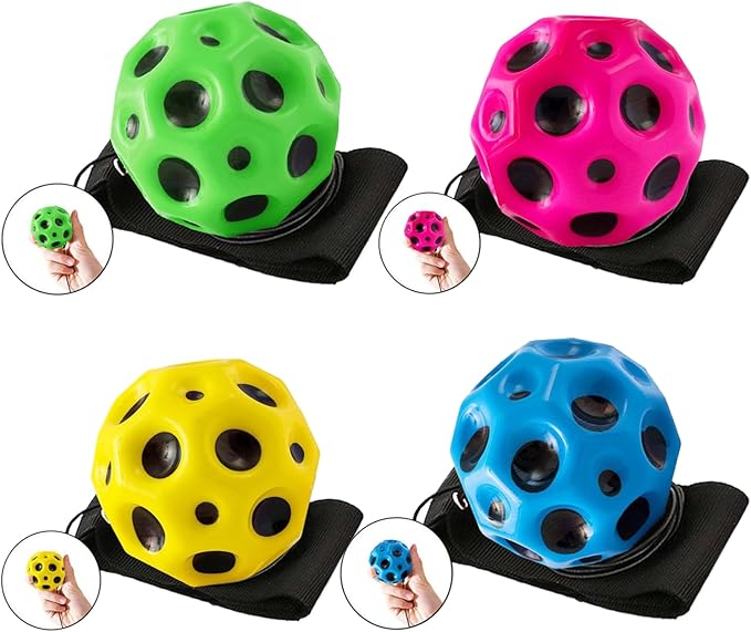 BOTIZR Wrist Rebound Sports Balls，Space Ball，Moon Ball，Easy to Grip and Catch，Wrist Exercise Sports and Play for Kids Adults, Yellow, green, blue, rose