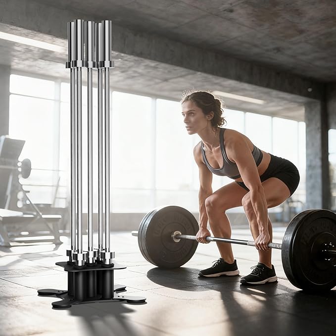 Vertical Barbell Storage Rack - 5-Bar Barbell Holder Floor Stand, 2-Inch Olympic/Curl Bar Compatible, with Protective Sleeve Inserts, Organizer for Home & Garage Gym