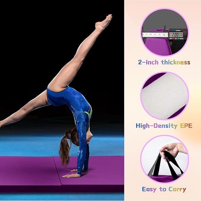 RitFit Upgraded Folding Exercise Mat, 2 Inch Thick Gymnastics Mat 3’x6’,4’x8’,4x10’,2'x8' with Carrying Handles for Yoga, MMA, Stretching, Core Workouts and Home Gym Protective Flooring