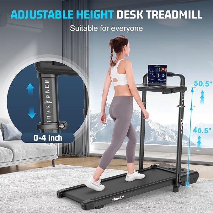 FUNMILY Upgrade Walking Pad Folding Treadmill with 12%/15% & Handle Bar, 3.5HP Foldable Under Desk Compact Treadmills for Home/Office/Gym, 400+lb Capacity, Shock Absorption