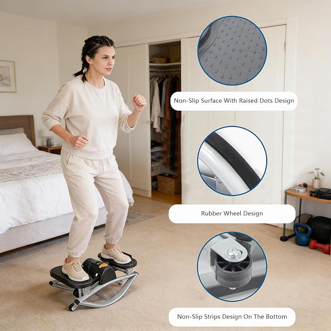 Rock Stepper Step Side-to-Side Lateral Rocking Fitness Stepper with Digital Monitor/Resistance Bands Machine for Home Workout