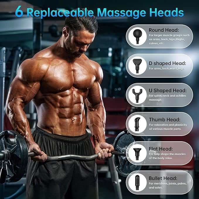 Massage Gun, Massage Gun Deep Tissue, Handheld Back Massager for Athletes, Percussion Muscle Massager with 6 Attachments & 30 Speed, Father's Day, Grey